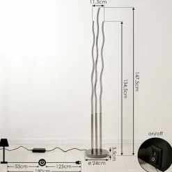 hofstein Lampadaire Gamsen LED Nickel mat, 3 lumières, Télécommandes, Changeur de couleurs
