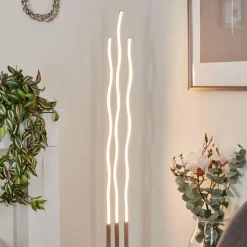 hofstein Lampadaire Gamsen LED Nickel mat, 3 lumières, Télécommandes, Changeur de couleurs