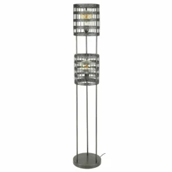 hofstein Lampadaire Gastona Nickel mat, Noir, 2 lumières