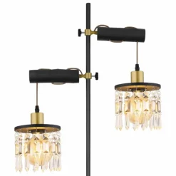 Suspension Verre Fumé-Luminaires Globo Lighting Lampadaire Globo COMMA Laiton, Noir, 2 lumières