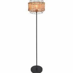 Style Boho-Chic-Luminaires Globo Lighting Lampadaire Globo GINA Bois foncé, Noir, 1 lumière