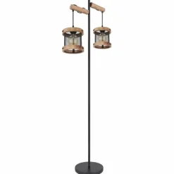 Lampes En Bois-Luminaires Globo Lighting Lampadaire Globo JEANIE Bois foncé, Noir, 2 lumières