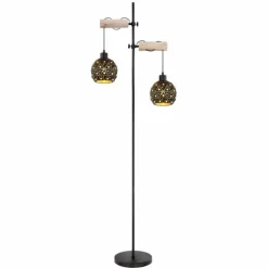 Lampes Dorées-Luminaires Globo Lighting Lampadaire Globo JODIE Bois clair, Noir, 2 lumières