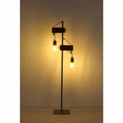 Lampes Industrielles-Luminaires Globo Lighting Lampadaire Globo LUDI Gris, Bois foncé, 2 lumières