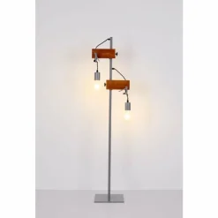 Lampes Industrielles-Luminaires Globo Lighting Lampadaire Globo LUDI Gris, Bois foncé, 2 lumières