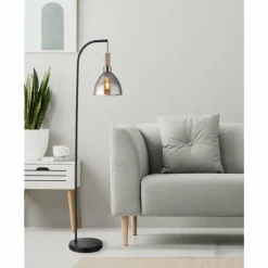 Suspension Verre Fumé-Luminaires Globo Lighting Lampadaire Globo MATTEA Noir, 1 lumière