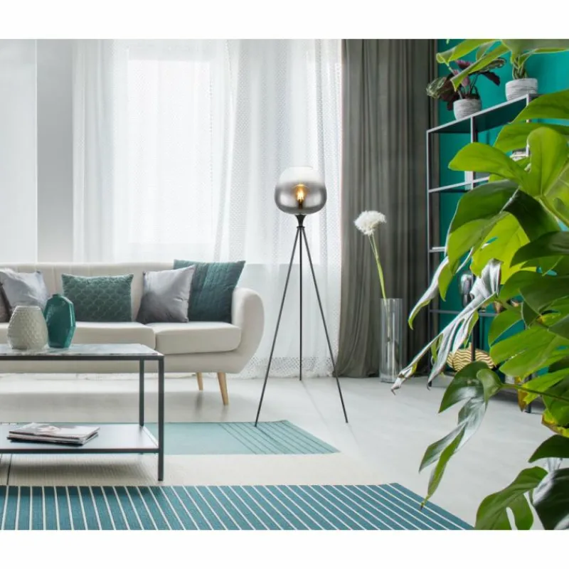 Suspension Verre Fumé-Luminaires Globo Lighting Lampadaire Globo MAXY Noir, 1 lumière