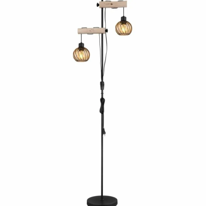 Lampes En Bois-Luminaires Globo Lighting Lampadaire Globo PAULO Écru, Noir, 2 lumières