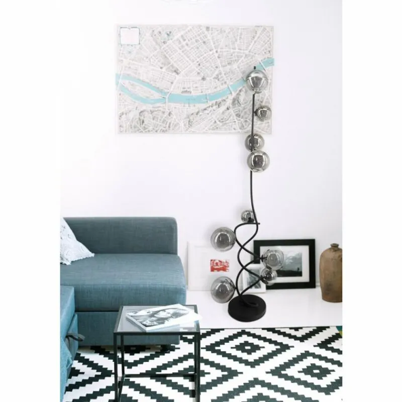 Suspension Verre Fumé-Luminaires Globo Lighting Lampadaire Globo RIHA LED Noir, 9 lumières