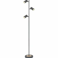 Lampes En Bois-Luminaires Globo Lighting Lampadaire Globo ROBBY Anthracite, Bois foncé, 3 lumières
