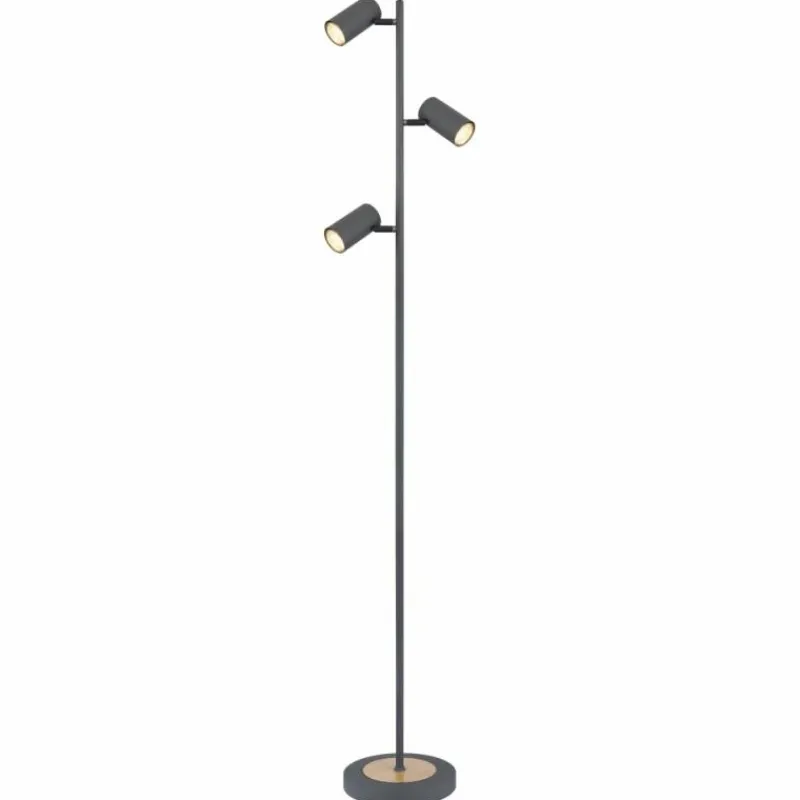 Lampes En Bois-Luminaires Globo Lighting Lampadaire Globo ROBBY Anthracite, Bois foncé, 3 lumières