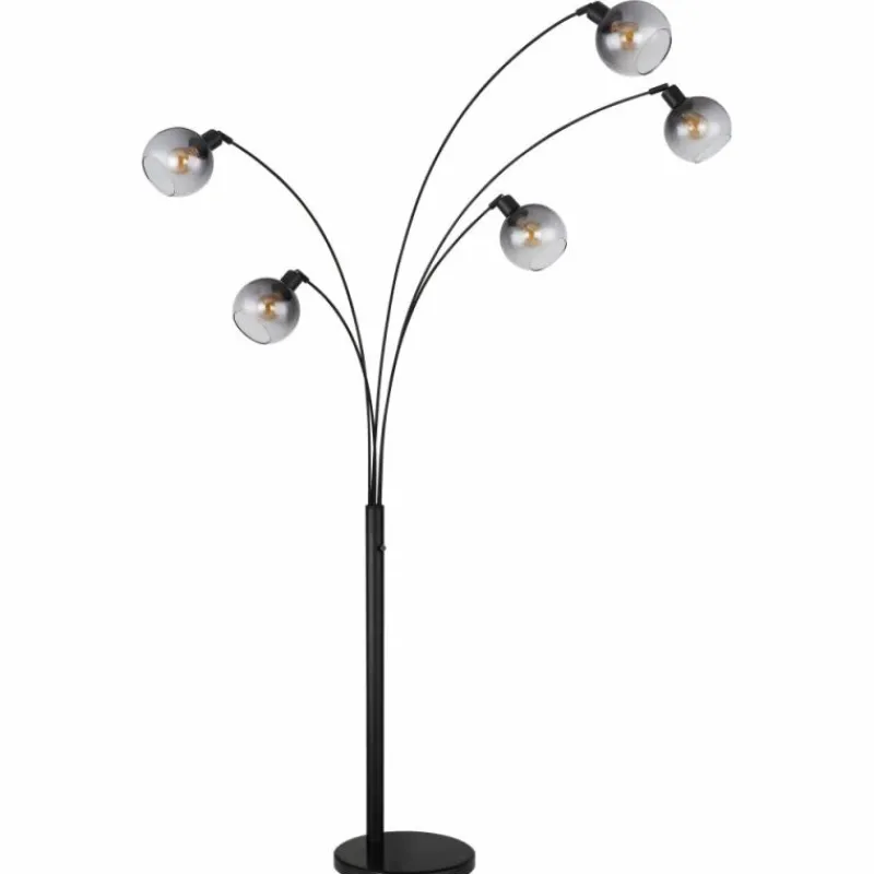 Suspension Verre Fumé-Luminaires Globo Lighting Lampadaire Globo SEYMOUR Noir, 5 lumières