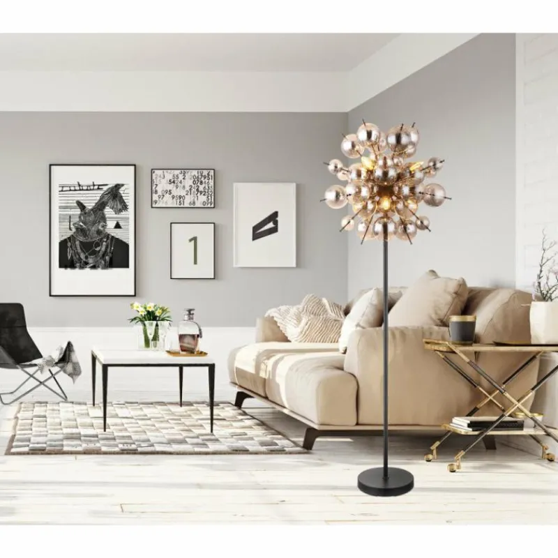 Suspension Verre Fumé-Luminaires Globo Lighting Lampadaire Globo UDO Noir, 6 lumières