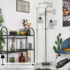 Lampes Vintages & Rétros-hofstein Lampadaire Gondo Bois clair, Noir, 2 lumières