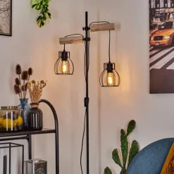 Lampes Vintages & Rétros-hofstein Lampadaire Gondo Bois clair, Noir, 2 lumières