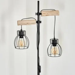 Lampes Vintages & Rétros-hofstein Lampadaire Gondo Bois clair, Noir, 2 lumières