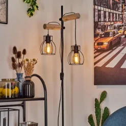 Lampes Vintages & Rétros-hofstein Lampadaire Gondo Bois clair, Noir, 2 lumières