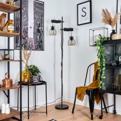 Lampes Vintages & Rétros-hofstein Lampadaire Gondo Écru, Noir, 2 lumières