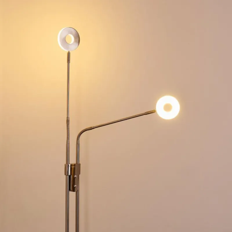 hofstein Lampadaire Gulkana LED Nickel mat, 2 lumières
