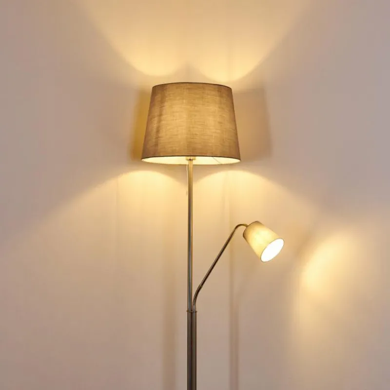 Lampes En Tissu-hofstein Lampadaire Gunstock Nickel mat, 2 lumières