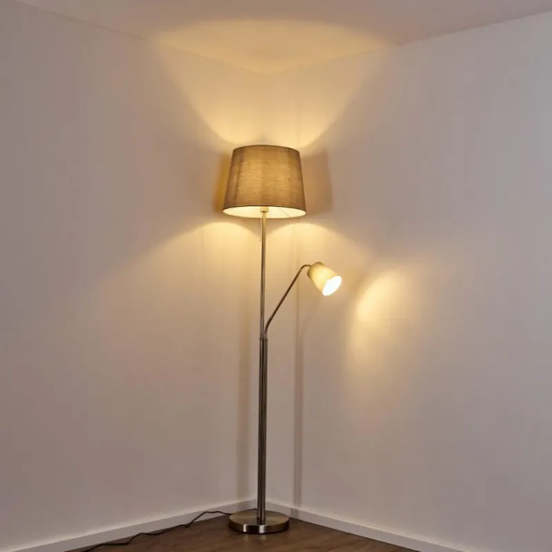 Lampes En Tissu-hofstein Lampadaire Gunstock Nickel mat, 2 lumières