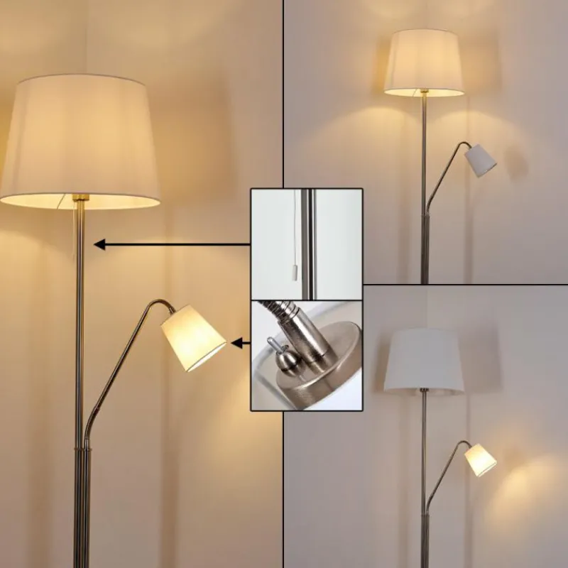 Lampes En Tissu-hofstein Lampadaire Gunstock Nickel brillant, 2 lumières