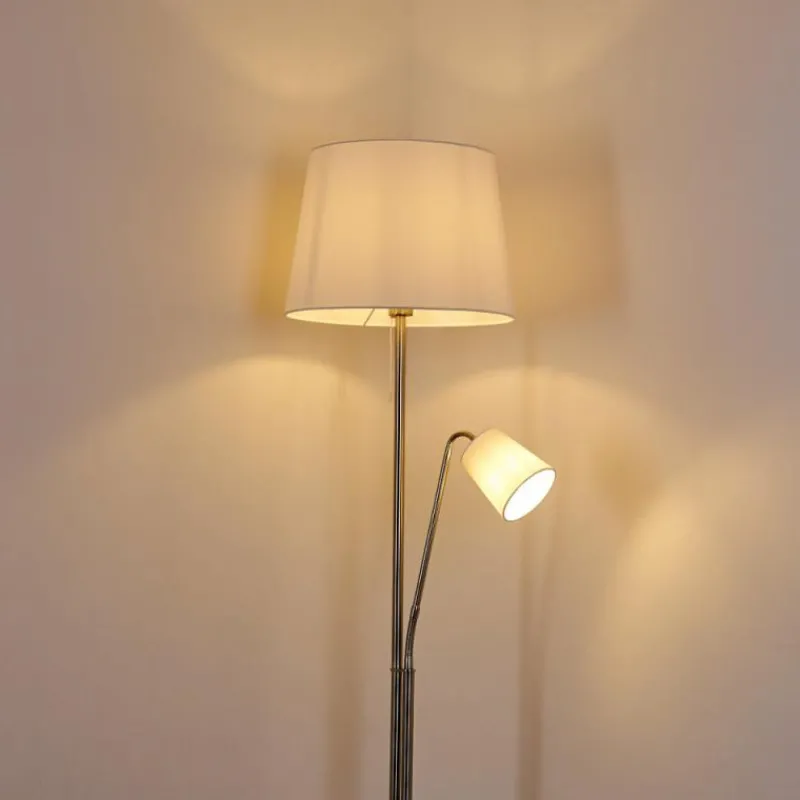 Lampes En Tissu-hofstein Lampadaire Gunstock Nickel brillant, 2 lumières