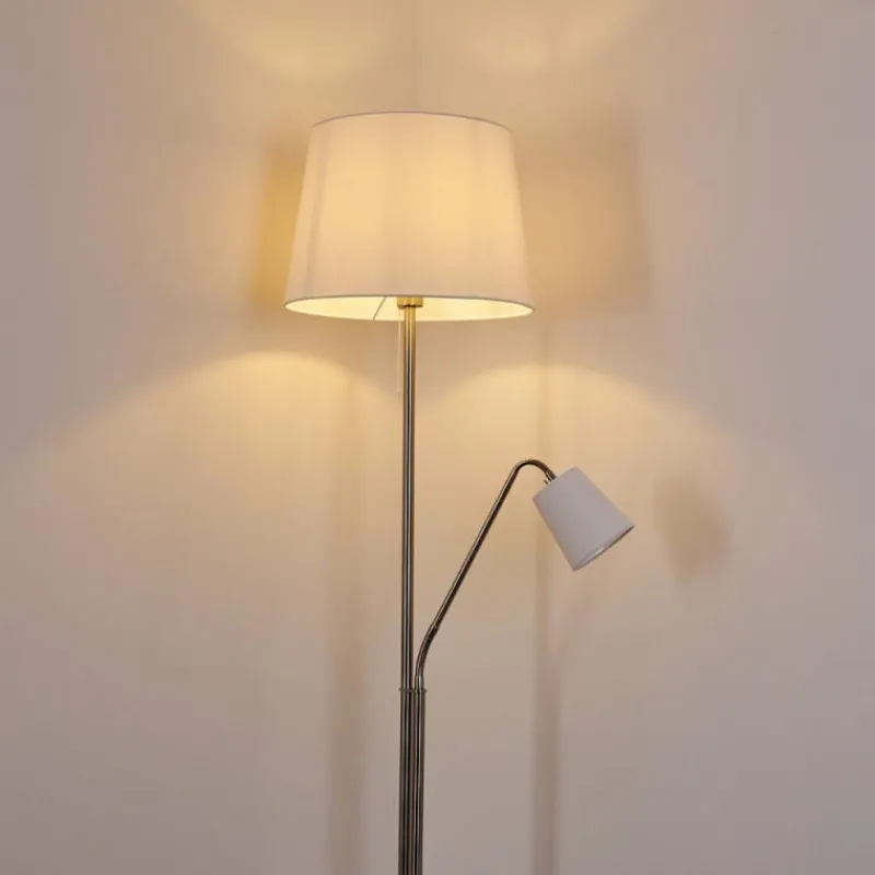 Lampes En Tissu-hofstein Lampadaire Gunstock Nickel brillant, 2 lumières