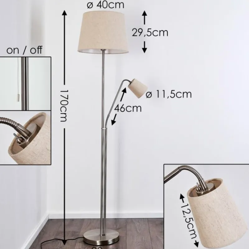 Lampes En Tissu-hofstein Lampadaire Gunstock Nickel brillant, 2 lumières