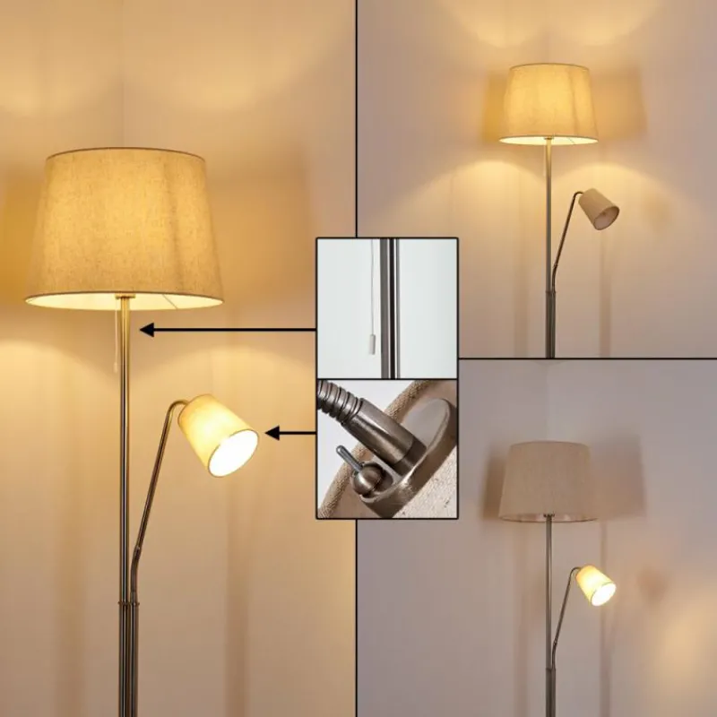 Lampes En Tissu-hofstein Lampadaire Gunstock Nickel brillant, 2 lumières