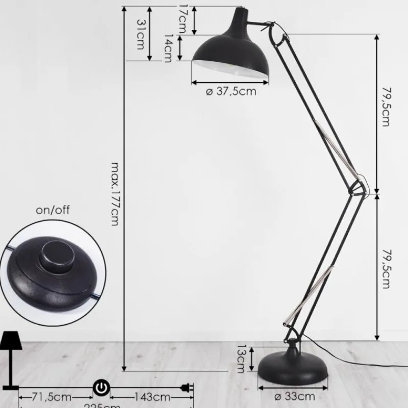 hofstein Lampadaire Hallsta Chrome, Noir, 1 lumière