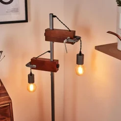 Style Boho-Chic-hofstein Lampadaire Hautahi Gris, Bois foncé, 2 lumières