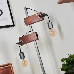 Style Boho-Chic-hofstein Lampadaire Hautahi Gris, Bois foncé, 2 lumières