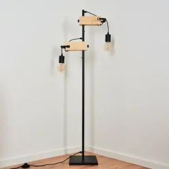 Style Boho-Chic-hofstein Lampadaire Hautahi Gris, Bois clair, 2 lumières