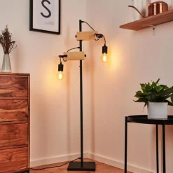 Style Boho-Chic-hofstein Lampadaire Hautahi Gris, Bois clair, 2 lumières