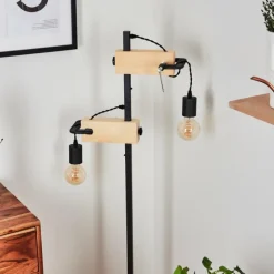 Style Boho-Chic-hofstein Lampadaire Hautahi Gris, Bois clair, 2 lumières