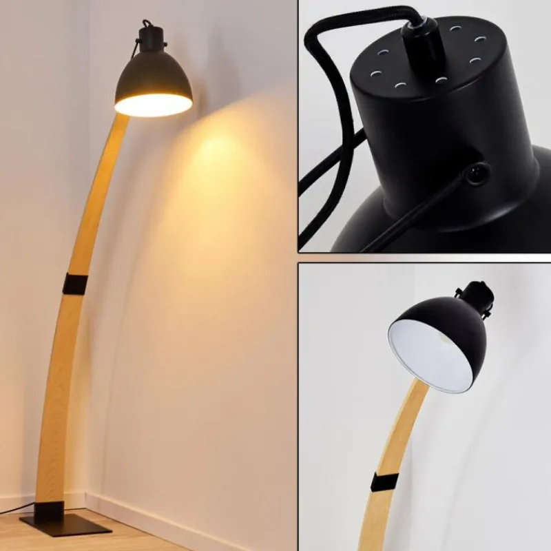 Luminaires Scandinaves-hofstein Lampadaire Higashi Bois clair, Noir, 1 lumière