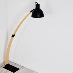 Luminaires Scandinaves-hofstein Lampadaire Higashi Bois clair, Noir, 1 lumière