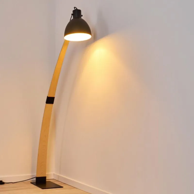 Luminaires Scandinaves-hofstein Lampadaire Higashi Bois clair, Noir, 1 lumière
