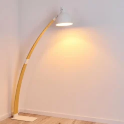Luminaires Scandinaves-hofstein Lampadaire Higashi Bois clair, Blanc, 1 lumière