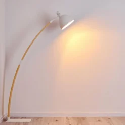 Luminaires Scandinaves-hofstein Lampadaire Higashi Bois clair, Blanc, 1 lumière