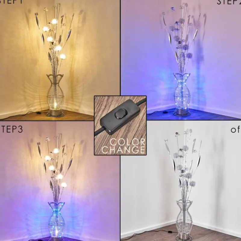 hofstein Lampadaire Holar LED Chrome, 6 lumières, Changeur de couleurs