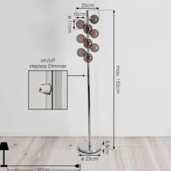 Suspension Verre Fumé-hofstein Lampadaire Hyco Chrome, 9 lumières