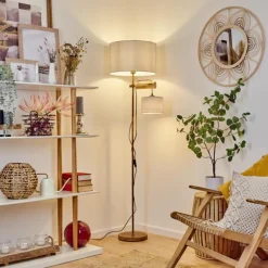 Lampes En Tissu-hofstein Lampadaire Jagualito Écru, Rouille, 2 lumières