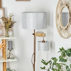 Lampes En Tissu-hofstein Lampadaire Jagualito Écru, Rouille, 2 lumières