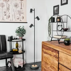 Luminaires Scandinaves-hofstein Lampadaire Javel Gris, Couleur bois, Noir, 3 lumières