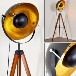 Lampes Dorées-hofstein Lampadaire Jupiter Brun, Bois foncé, Noir, 1 lumière