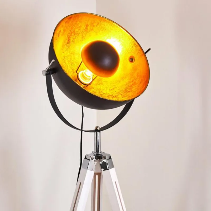 Lampes Dorées-hofstein Lampadaire Jupiter Noir doré, Blanc, 1 lumière