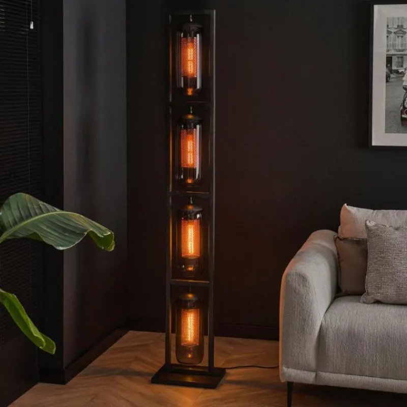 Suspension Verre Fumé-hofstein Lampadaire Lalora Anthracite, 4 lumières