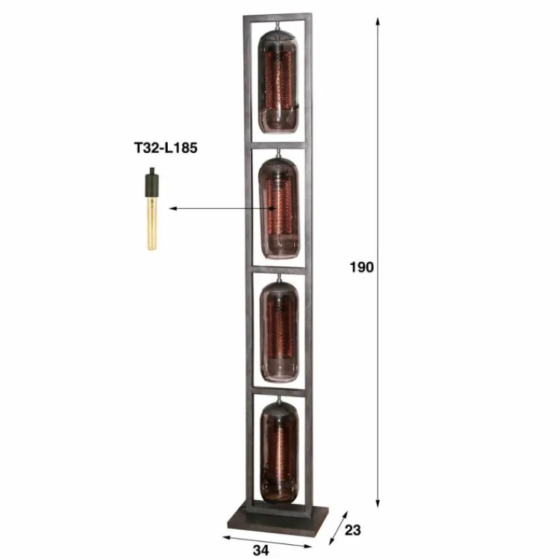 Suspension Verre Fumé-hofstein Lampadaire Lalora Anthracite, 4 lumières